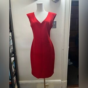 Ann Taylor Red V-Neck Midi Sheath Dress Size 8